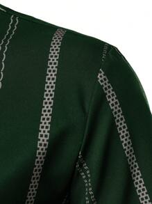 Men's Lightweight Geometric Striped Casual Business Polo Shirt, Summer - Dark Green - View 6