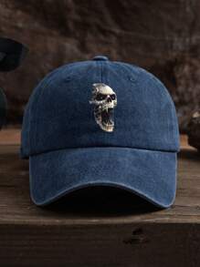 1 pieza Gorra de béisbol unisex con estampado de calavera, de uso casual al aire libre, ajustable y de tela suave lavada, adecuada para uso diario