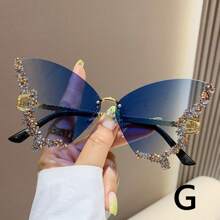 1pc Rhinestone Decor Large Frame Fashion Butterfly Eyeglasses, Women's Photography & Party Fashion Glasses For Summer Beach Vacation,Outdoor,Travel