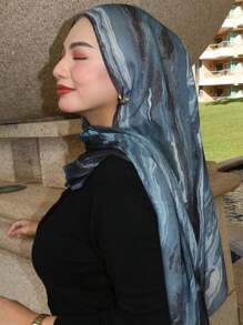 1件新款印花水彩头巾，高级渐变大理石水纹印花，优雅女士头巾，柔软材质，多功能防晒/防风头巾披肩，适合日常生活/节日派对/宴会场合，可作为长袍配饰。 - 深藍色 - 查看 6