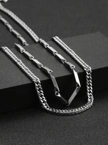 2 件装男士黑色项链不锈钢风格链条简约朋克哥特 60 厘米适合新年礼物日常佩戴送给男朋友的礼物 - 2pcs項鍊(沒有盒子) - 查看 10
