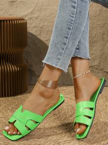 Casual Flat Slip-On Sandals, Women Summer Open Toe Slippers, Stylish Slide Sandals For Outdoor, Beach, Holiday, Fashion Dress - Green - View 8