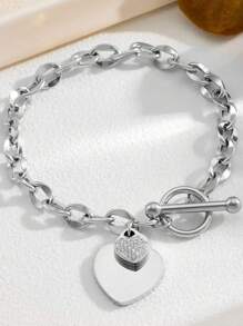 1 pezzo Braccialetto elegante a forma di cuore con strass in acciaio inossidabile, design minimalista versatile, delicato e dolce, ottimo regalo per amici/studenti, adatto per uso quotidiano