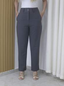 Women's Refreshing Plain Tailored Trousers With Button - Maxma 6631 - Gray 2 - View 1