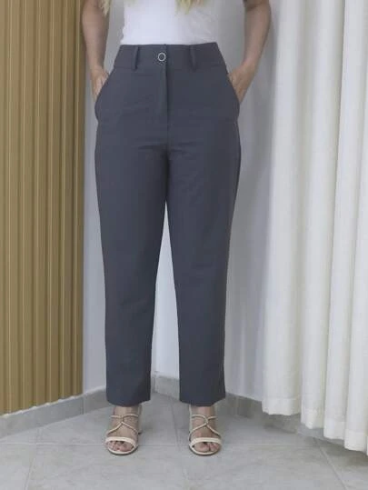 Calça Feminina Alfaiataria Lisa Refrescante Com Botão  - Maxma 6631