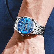 1pc GUANQIN Waterproof Luminous Watch With Rhinestones Calendar Dial Wear-Resistant Stainless Steel Strap Fashion Business Luxury Sporty Classic Simple Casual Mechanical Style Men Automatic Quartz Watch Suitable For Valentine's Day,Festivals,Dating,Business, Daily,Gifts - Silver - View 10