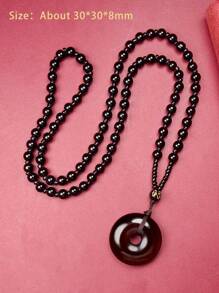 1 件黑曜石吊坠项链，心经，幸运符，繁荣，鱼形图案，个性化护身符，多功能项链礼物 - 黑色 - 查看 5