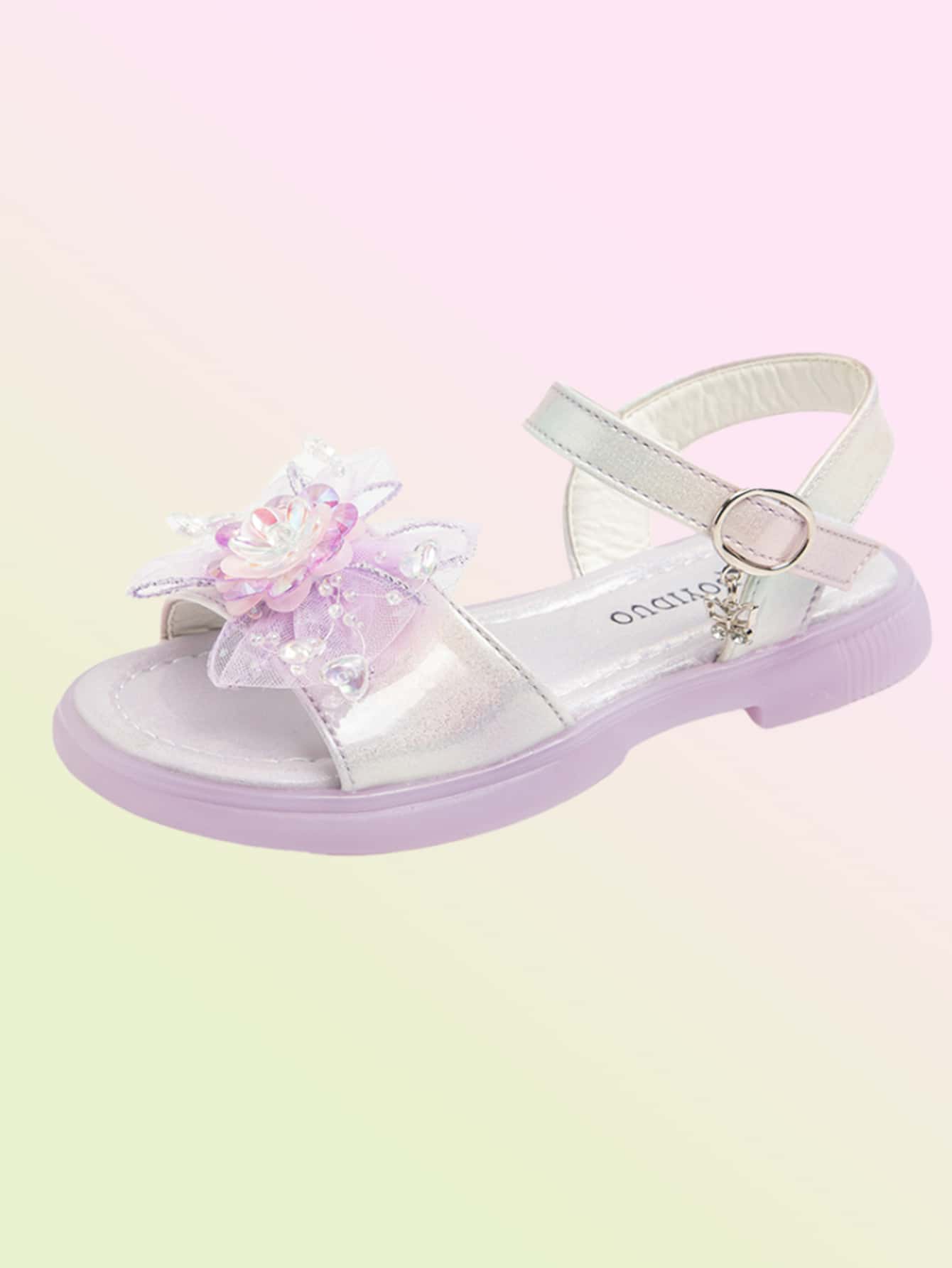 1 双儿童蝴蝶水钻装饰闪亮高跟凉鞋 - 紫色 - 查看 7