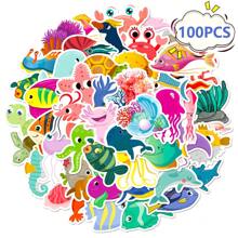 50pcs Ocean Stickers Large Pack, Underwater World Series Design Graffiti Stickers, Suitable For Water Bottles, Laptops, Luggage, Cars, Guitars DIY, Starfish And Jellyfish Decoration, Spring, Easter, Back To School Gifts - Multicolor - View 12