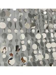20/10/5/1pc Silver Mirror Sequin Curtain Decor - Hanging Sequin Garland, Suitable For Wedding, Engagement, Birthday Party, Valentine's Day, Graduation - No Power Needed Decoration