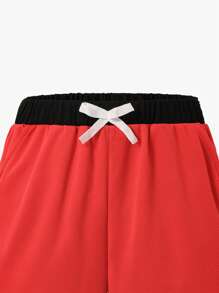 2pcs/Set Boys' Letter Print Sports Outfit, Including Short Sleeve T-Shirt And Waist Tie Athletic Shorts, Spring/Summer