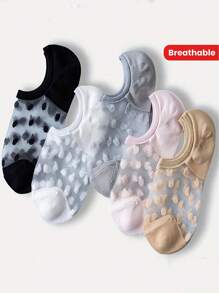 5 Double/Polka Dot Invisible Socks, Comfortable Breathable Low-Cut Boat Socks, Women's Stockings And Socks