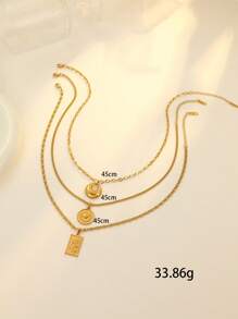 Onelike 3pcs Stainless Steel Golden Rose Flower & Water Drop Heart Circle Pendant Necklace Set, Suitable For Women's Daily Decor Or Gift - Yellow Gold - View 3