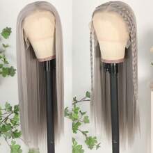 13X6 Platinum White Synthetic Lace Front Wigs 28 Inch Pre Plucked Long Straight Hair Wigs Glueless White Wigs Heat Resistant Fiber Hair Natural Halloween Wigs Platinum Blonde Lace Front Wigs For Women For Daily Christmas Party Cosplay Use - 灰色 - 查看 6