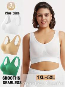 3pcs Women Plus Size Seamless Comfortable Wireless Breathable Bra Sets - Multicolor - View 1