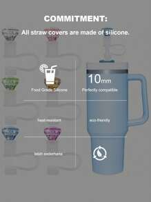 1 pieza/6 piezas Tapa con decoración de strass para pajita para vasos de 40 y 30 onzas, Cubre pajitas de silicona reutilizables, Accesorios para vasos, Cocina, Regalo de Navidad