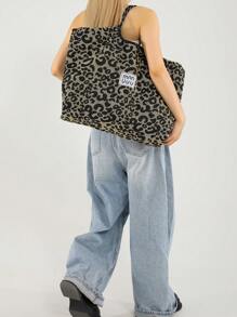 Leopard Print Drawstring Bag, Large Capacity Underarm Bag, Fashion Commuter Shoulder Bag, New Fall Winter Tiger Print Bag For Women, New Fall Winter Cheetah Print Purse For Women - Black - View 6