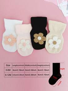 4 paar schattige babysokken met bloemenprint, 0-1 jaar oud, geschikt voor dagelijks gebruik