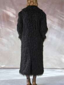 FHILLINUO Women's Elegant Faux Fur Long Coat, Loose Fit, Long Sleeve, Lapel Collar, Pockets, Classic Straight Hem, Black Winter - 多色 - 查看 2