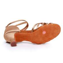 1 Pair Latin Dance Shoes For Adult Women, Soft Sole, Mid Heel, Satin Material, Professional Dance Studio/Dancer's Practice Shoes