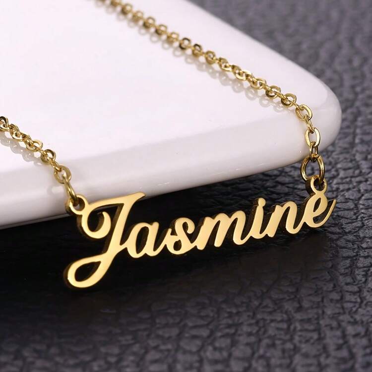 Dây chuyền tùy chỉnh "Jasmine" tông màu vàng - Thép không gỉ 304 tối giản, hoàn hảo cho trang phục thường ngày & làm quà tặng, phụ kiện thanh lịch|Quà tặng cá nhân hóa bảng tên tùy chỉnh, quà kỷ niệm, vàng, cổ điển, unisex, hipster, không bị xỉn màu, sang trọng & thanh lịch - Nhiều màu - Xem 4