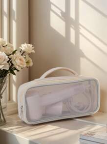 1pc Portable Hair Dryer Storage Bag, Transparent Mesh Bag For Travel, Cosmetic & Curling Iron Storage Bag, Multi-Functional Cosmetic Bag, Cosmetic Storage, Travel Toiletry Bag, Handbag, Dust-Proof Large Capacity, Electric Curling Iron, Flat Iron Protective Case, Hair Dryer Storage, Back To School Supplies Make Up Bag - Apricot - View 4