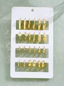 17KM 48pcs/Set Fashion Rhinestone Small Hoop Earrings, Minimalist Style Everyday Earrings For Women, Suitable For Date, Holiday, Anniversary Gift - Golden 1 - View 4