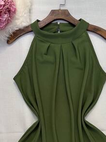 Blouse Back With Button Women's Fashion 0214 - Army Green - View 2