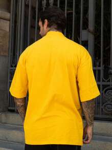Oversized Plain Turtleneck Basic Streetwear T-Shirt For Men Unisex - 黃色 - 查看 5