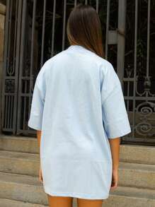 Oversized Plain Turtleneck Basic Streetwear T-Shirt For Men Unisex - Baby Blue - View 6