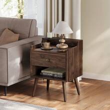 Nightstands, Set Of 2, Bedside Tables With Hidden Drawers, Mid-Century End Tables With Solid Wood Legs, Side Tables For Bedroom - Brown - View 9