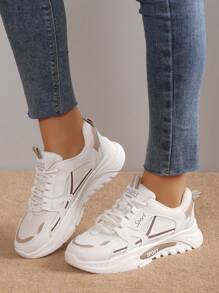 New Style Lace-Up Casual Sports Shoes, Soft Sole Chunky Sneakers, Lightweight Non-Slip Running Shoes