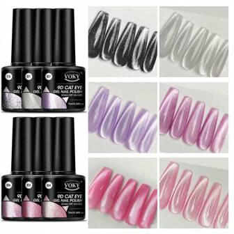 6pcs/Set Crystal Cat Eye Magnetic Gel Set, Polished And UV Gel Enamel, Poly Gel, Beautiful Crystal Cat Eye Nail Polish Gel