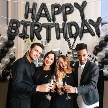 16 英寸黑色字母和数字气球铝箔氦气黑色字母派对气球聚酯薄膜气球字母和数字气球铝箔适用于生日婚礼周年派对装饰 - 黑色 - 查看 2