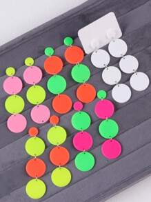 1 par de pendientes largos y llamativos de color bloque neón vintage circulares para mujeres
