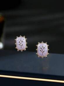 Un par de pendientes de planta de gota de aceite francesa en color púrpura son versátiles, exclusivos, de alta gama, elegantes y generosos. Se pueden combinar con faldas para asistir a fiestas y son la primera opción para regalos de fiesta. - Morado - Ver 5