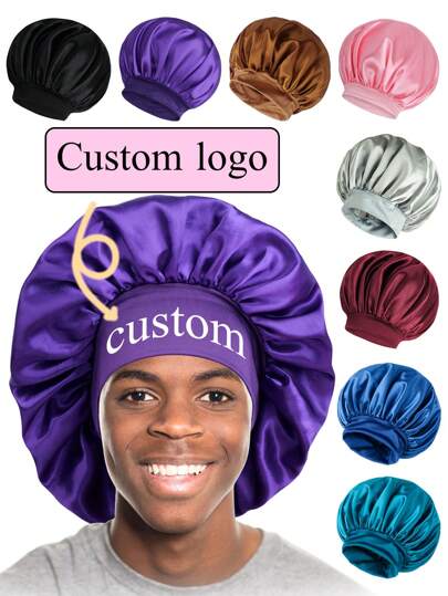 1PC Custom-Made Soft Satin Imitation Hair Sleeping Cap Wide-Brimmed High Stretch Hood Beauty Shower Cap Hair Care Hair Care Cap Women Care Satin Nightcap Gifts