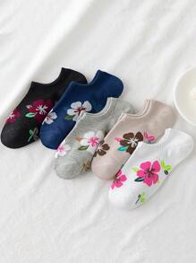 5pairs Flower Pattern Daily Wear Casual Women Ankle Socks, No Show Socks - Black and White - View 6