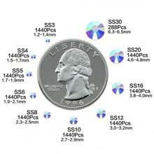 1.440 viên pha lê thủy tinh phẳng chất lượng cao SS3-SS30 dạng tròn dùng để đính nóng cho quần áo, giày dép, mũ, phụ kiện - xanh đậm - Xem 3
