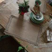 1 pezzo Runner da tavolo rustico in lino, tessuto naturale in juta con nappe per decorazione di tavoli in casa, feste, hotel e ristoranti