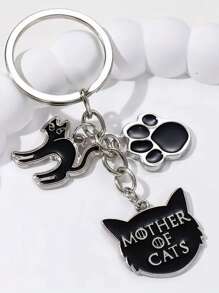 1 pieza Llavero de garra de gato diablo de moda, colgante de llavero redondo de metal, accesorio perfecto para decorar bolsos y mochilas - Negro - Ver 1