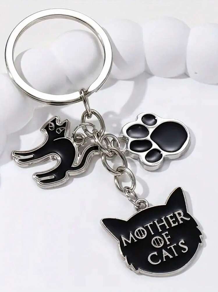 1pc Fashion Devil Cat Claw Keychain, Metal Round Keyring Pendant, Perfect Accessory Decor For Bags And Backpacks - Black - View 1