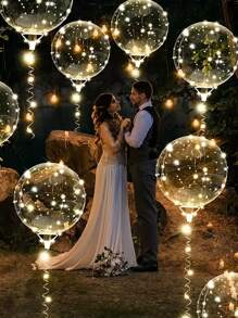 20/10 LED 照明透明气球，包含 5 串 LED 灯和 5 个 20 英寸气球，暖白色仙女灯，发光泡泡气球，适用于婚礼、浪漫烛光晚餐装饰、新年派对、求婚派对、生日、母亲节 DIY 装饰（不含电池，20 英寸是气球的充气尺寸，为达到图片效果，请使用氦气充气） - 多色 - 查看 2