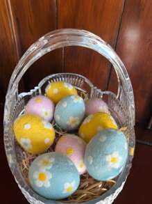 12pcs Easter Felted Eggs Bulk Basket Decor Kit Easter Needle Wool Felted Egg Pastel Decorative Hanging Ornament For Easter Party Decoration Gift Basket Stuffers Fillers Classroom Prize Supplies Surprise Party Favor Easter Tree Decor - Multicolor - View 3