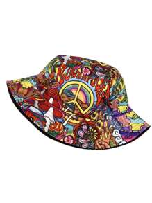 1pc Women's Random Patchwork Fantasy Mushroom Print Reversible Bucket Hat, Suitable For Beach Vacation, Outdoor Travel, Party, Daily Sun Protection