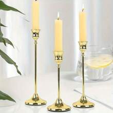 3 stuks/set gouden kaarsenhouders, vintage messing metalen taps toelopende kaarsenhouders, moderne hoge pilaar kaarsenstandaard, decoratieve kaarsenhouders voor tafeldecoratie, bruiloftsfeest