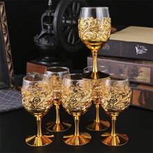 1 Set Of 6 European Style Rose Patterned Glass Stemware, Wine Glasses Suitable For Gatherings, Weddings And Other Occasions, Decorative Tabletop Craft