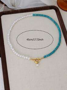 1 件简约仿绿松石和珍珠串珠项链，女士时尚珠宝，适合度假和派对 - 彩色 - 查看 5