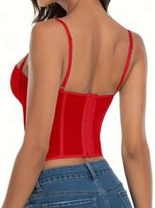 1pc Lace Bustier Corset Tops For Women Sexy Going Out Party Club Top With Buckle - 紅色 - 查看 3