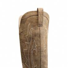 Womens Vintage Embroidered Western Boots Cowboy Knee High Boots Comfortable Pull On Side Zipper Chunky Heel Cowgirl  Retro Tall Boots - 摩卡棕 - 查看 7